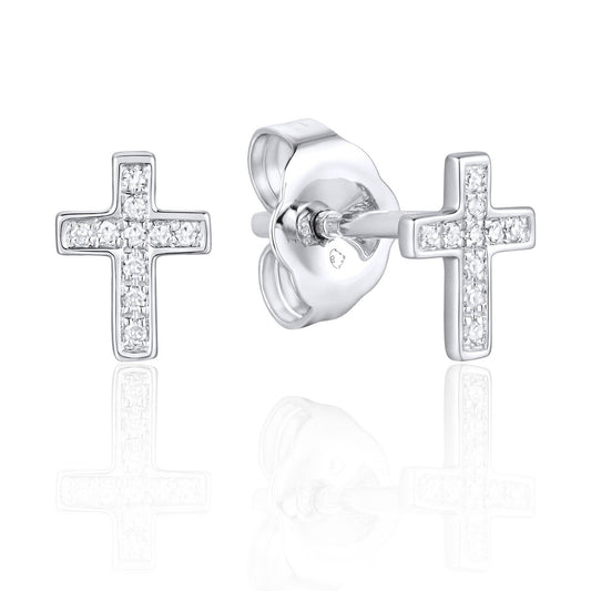 White Gold Diamond Cross Earrings - Diamond Earrings