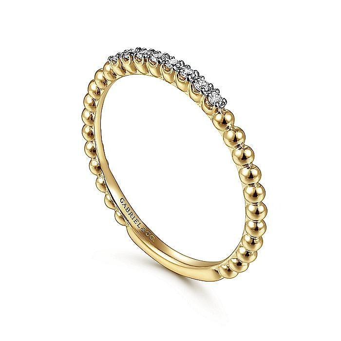 Gabriel & Co Yellow Gold Bujukan Bead and Diamond Stackable Ring