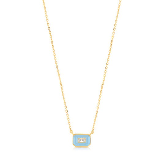 Ania Haie Powder Blue Enamel Emblem Gold Necklace - Silver Necklace