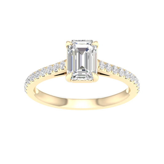 Yellow Gold Laboratory Grown Emerald Cut Engagement Ring