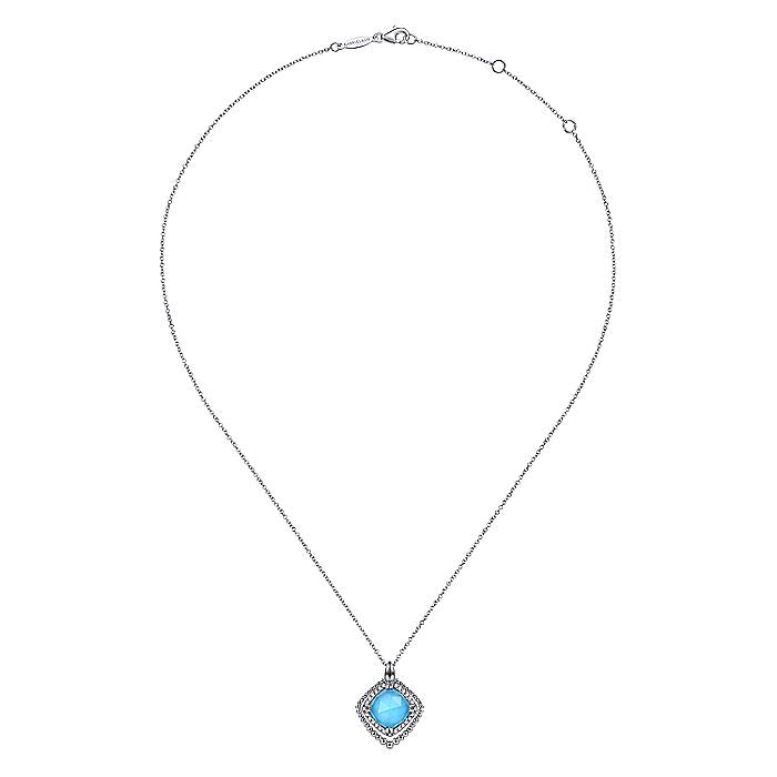 Gabriel & Co Sterling Silver White Sapphire and Rock crystal and Turquoise Pendant Necklace