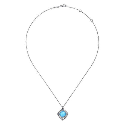Gabriel & Co Sterling Silver White Sapphire and Rock crystal and Turquoise Pendant Necklace