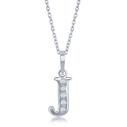 Sterling Silver Diamond J Necklace - Silver Necklace