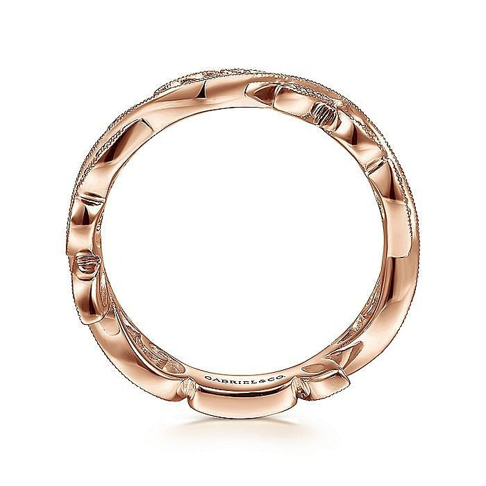Gabriel & Co. 14 Karat Rose Gold Scrolling Floral Diamond Stackable Ring - Diamond Fashion Rings - Women's