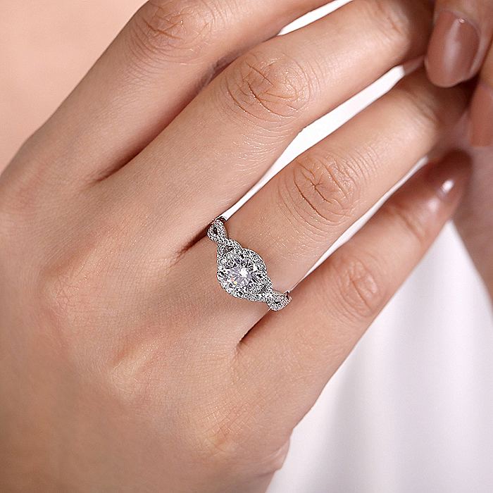 Gabriel & Co White Gold Round Halo Criss Cross Semi-Mount Ring