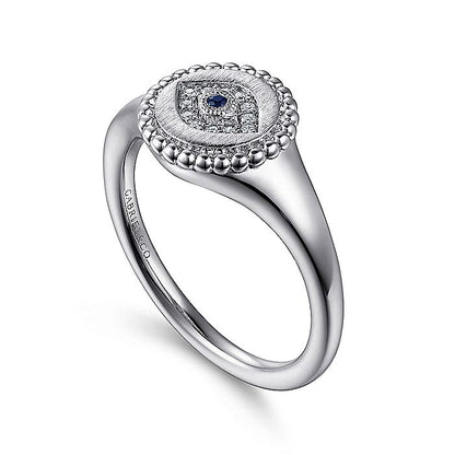 Gabriel & Co. Sterling Silver Signet Ring with Diamond and Sapphire Evil Eye - Diamond Fashion Rings - Women's