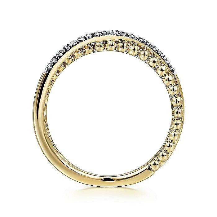 Gabriel & Co Yellow Gold Bujukan Pavé Diamond Criss Cross Stackable Ring