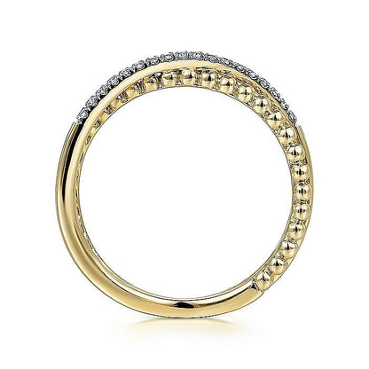 Gabriel & Co Yellow Gold Bujukan Pavé Diamond Criss Cross Stackable Ring