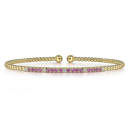 Gabriel & Co. 14 Karat Yellow Gold Bujukan Diamond and Ruby Split Bangle Bracelet