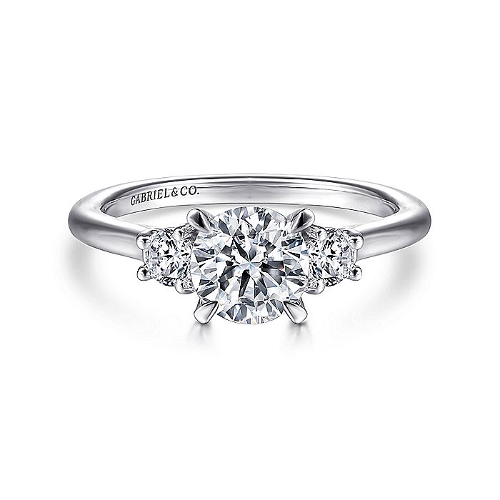 Gabriel & Co. 14 Karat White Gold Diamond Three Stone Semi-Mount Engagement Ring