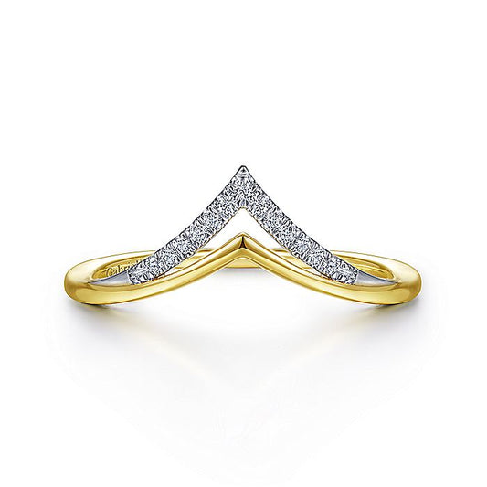 Ladies Gabriel & Co Yellow And White Gold Curved Double Row Diamond V Ring