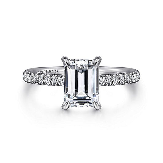 Gabriel & Co. White Gold Emerald Hidden Halo Semi-Mount Engagement Ring