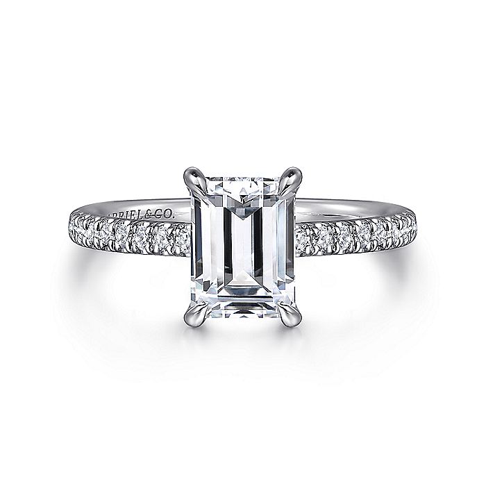 Gabriel & Co. White Gold Emerald Hidden Halo Semi-Mount Engagement Ring