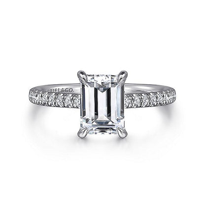 Gabriel & Co. White Gold Emerald Hidden Halo Semi-Mount Engagement Ring