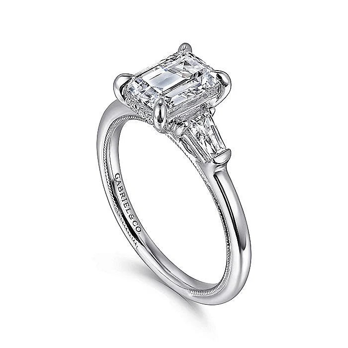 Gabriel & Co Emerald Three Stone Sem-Mount Engagement Ring - Diamond Semi-Mount Rings