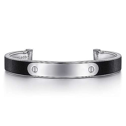 Gabriel & Co Sterling Silver and Leather Open ID Bracelet