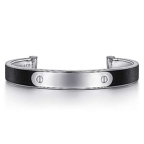 Gabriel & Co Sterling Silver and Leather Open ID Bracelet - Gents Bracelet