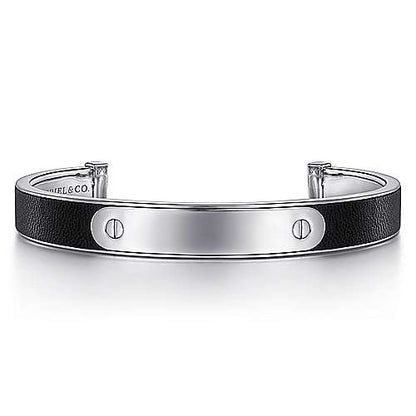 Gabriel & Co Sterling Silver and Leather Open ID Bracelet - Gents Bracelet