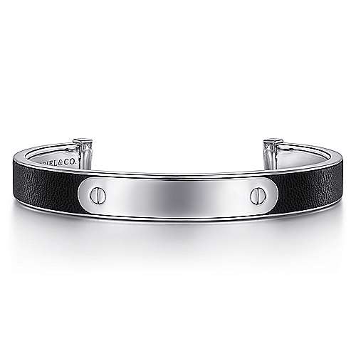 Gabriel & Co Sterling Silver and Leather Open ID Bracelet