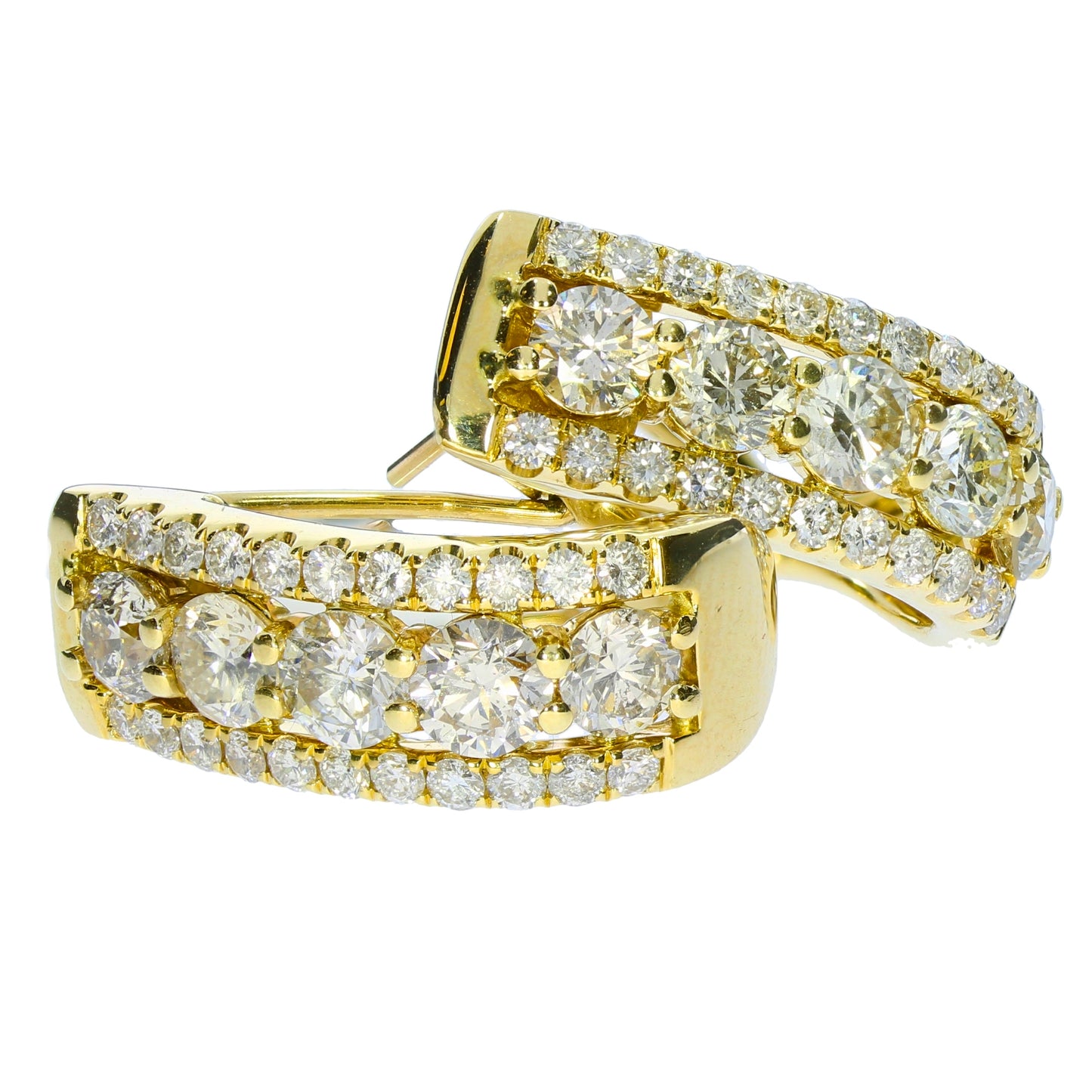 Ladies Yellow Gold J Hoop Diamond Earrings