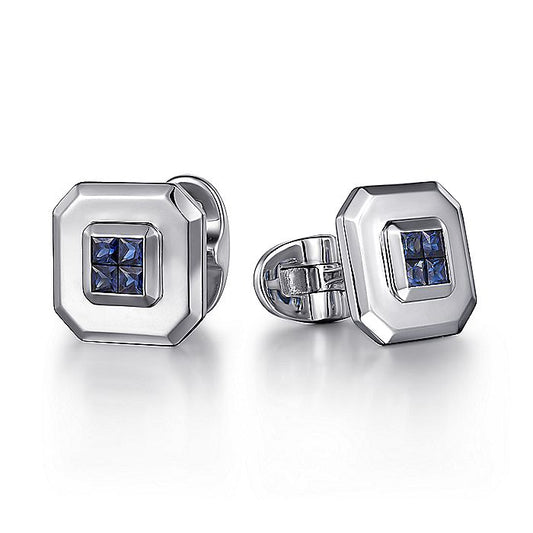 Gabriel & Co Sterling Silver Square Cufflinks with Princess Cut Sapphire Stones