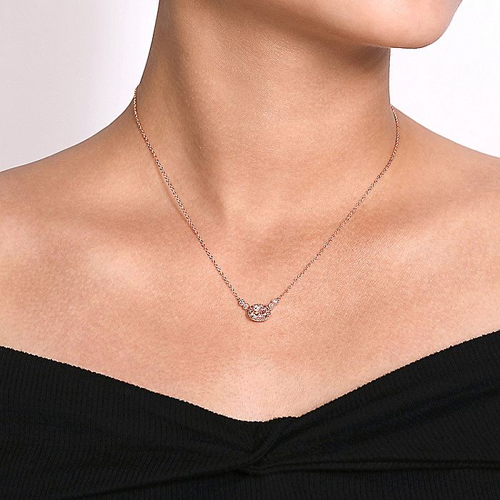Gabriel & Co. Rose Gold Morganite And Diamond Station Fashion Necklace - Colored Stone Pendants