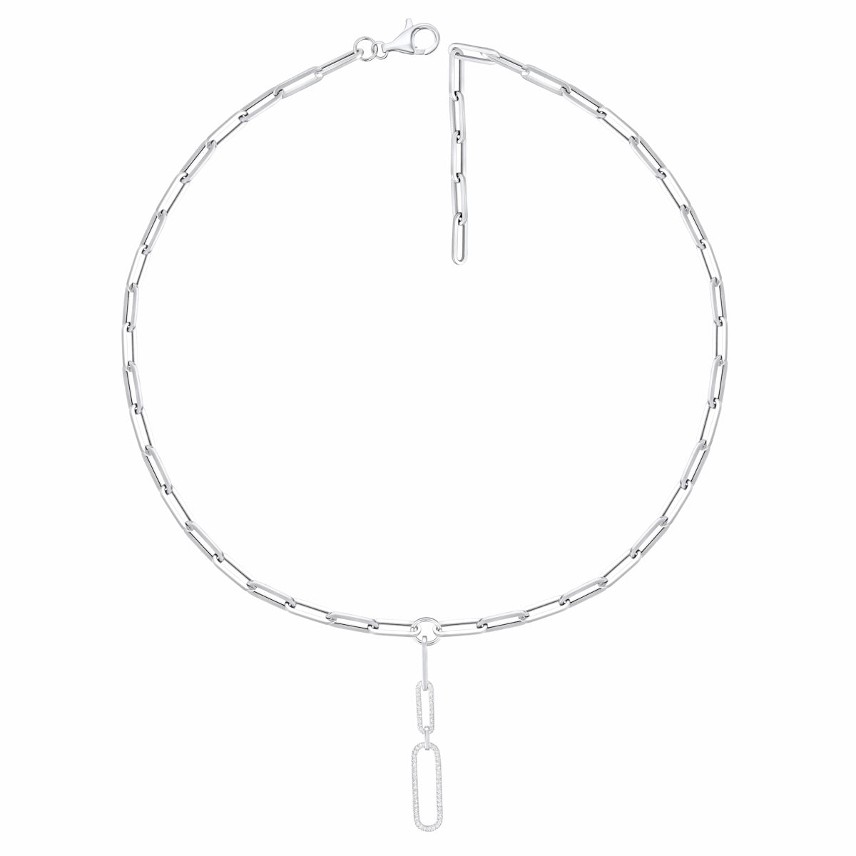 Luvente 14 Karat White Gold Diamond Drop Paperclip Necklace