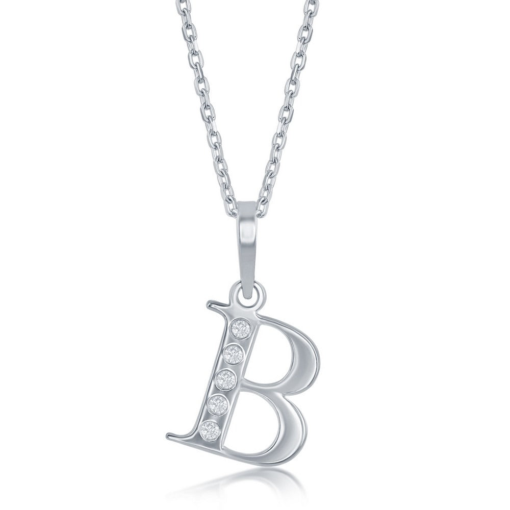 Sterling Silver Diamond B Necklace - Silver Necklace