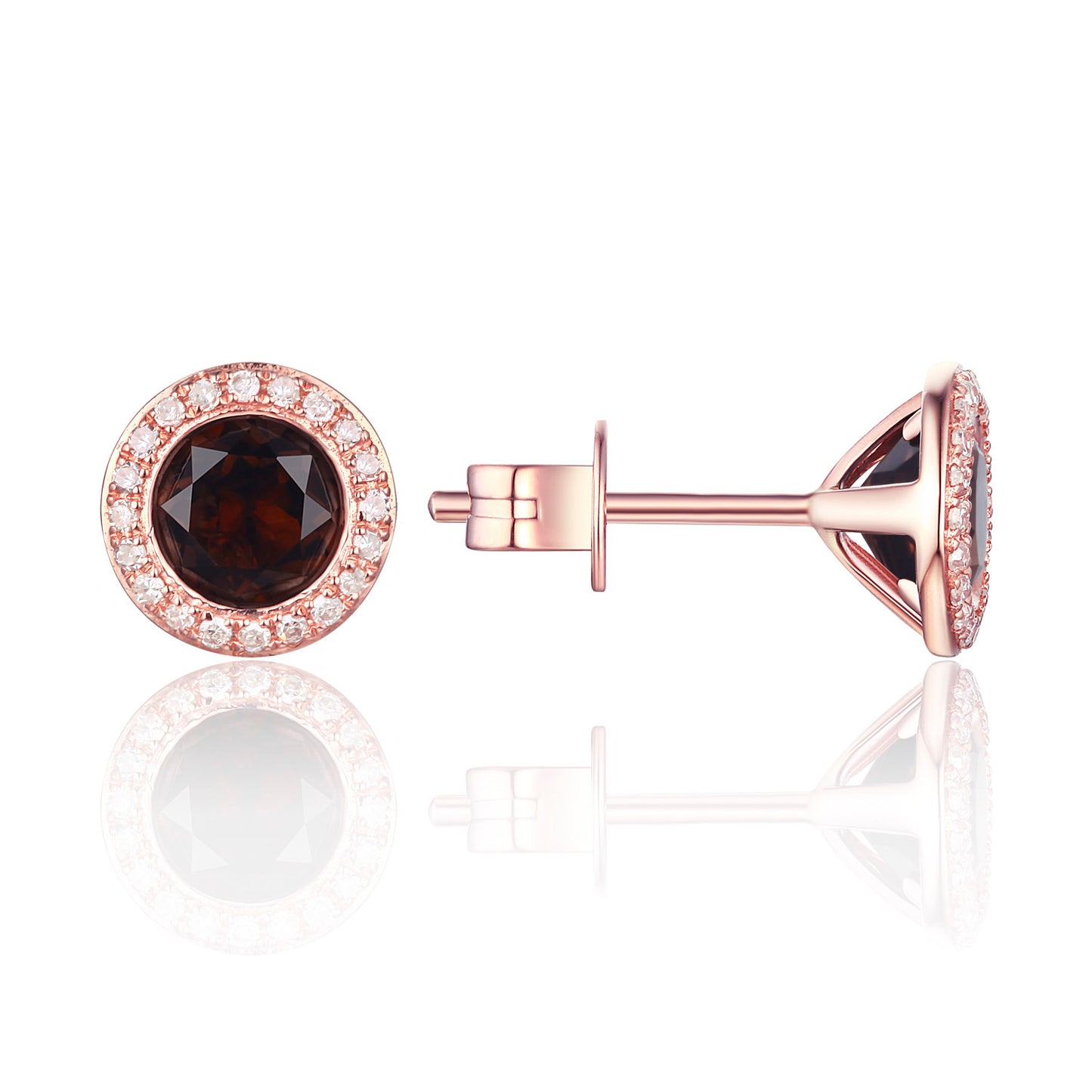 Luvente Rose Gold Smoky Topaz & Diamond Halo Earrings