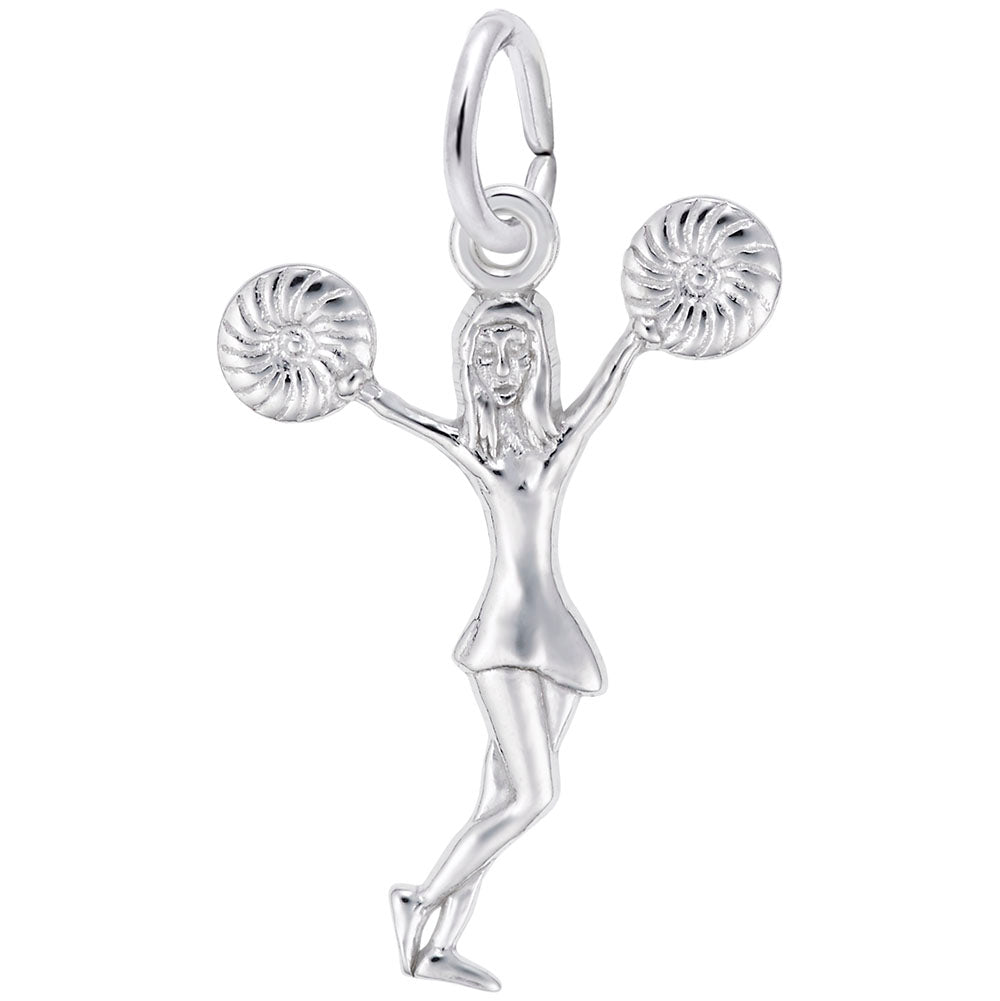 Cheerleader With Pom Poms Charm - Silver Charms