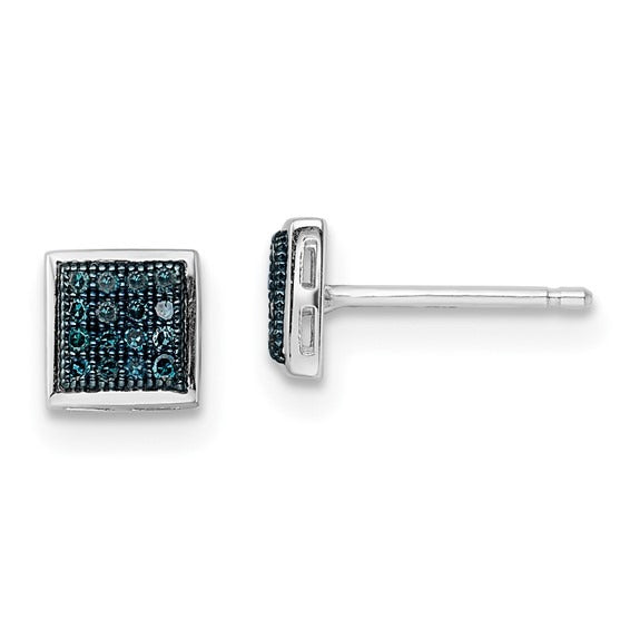 Sterling Silver Blue Diamond Post Earrings - Diamond Earrings