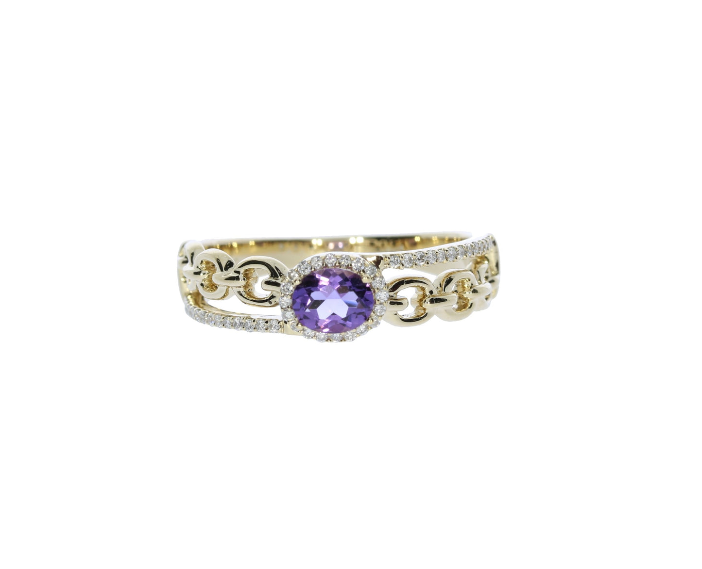 Yellow Gold Oval Halo Amethyst and Diamond Ring