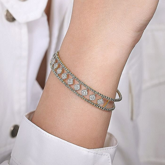 Gabriel & Co. Yellow Gold Offset Diamond Cluster Bujukan Beaded Cuff Bracelet - Diamond Bracelets