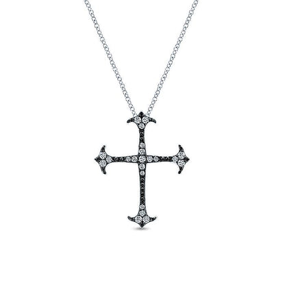 Gabriel & Co Silver Black Rhodiumed Cross White Sapphire Pendant Necklace