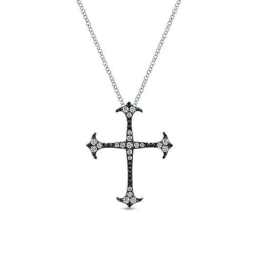 Gabriel & Co Silver Black Rhodiumed Cross White Sapphire Pendant Necklace