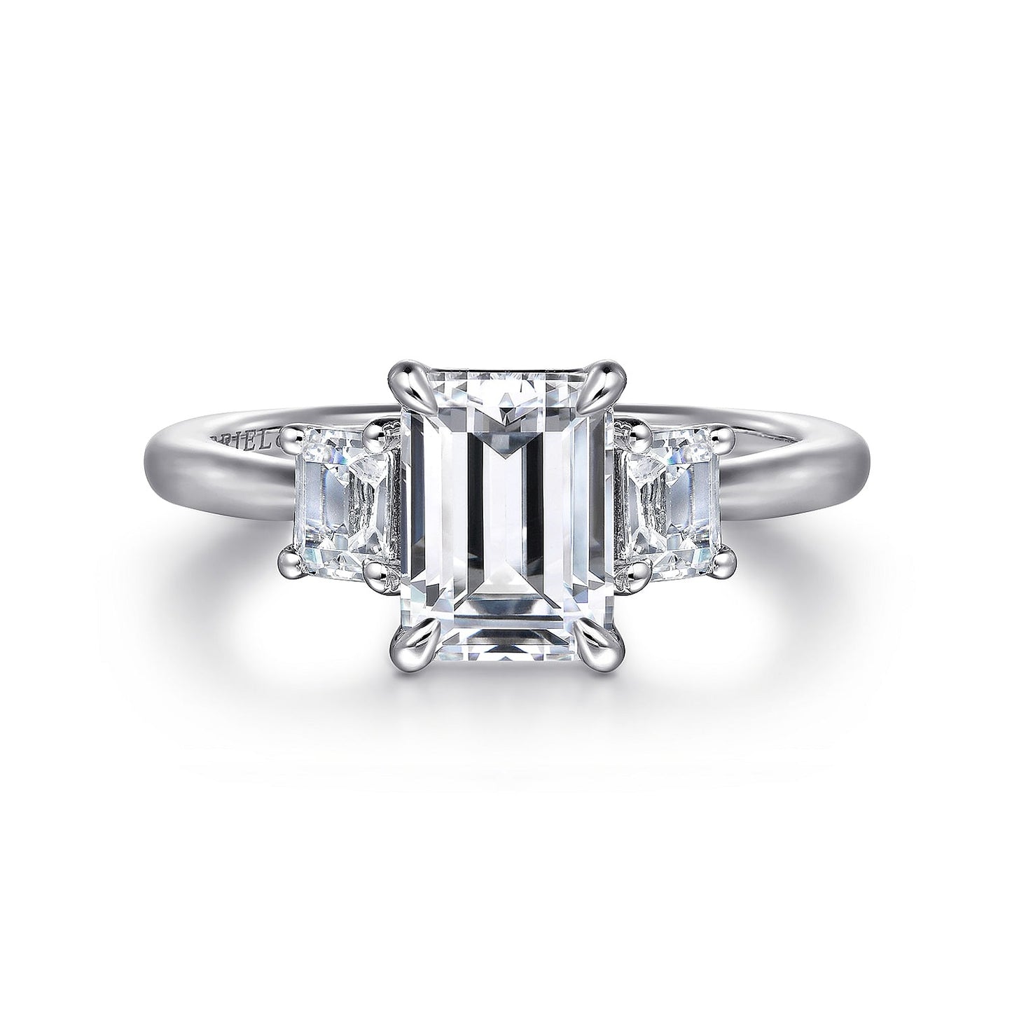 Gabriel & Co. 14 Karat White Gold Emerald Cut Three Stone Semi-Mount Engagement Ring