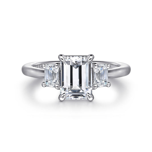 Gabriel & Co. 14 Karat White Gold Emerald Cut Three Stone Semi-Mount Engagement Ring