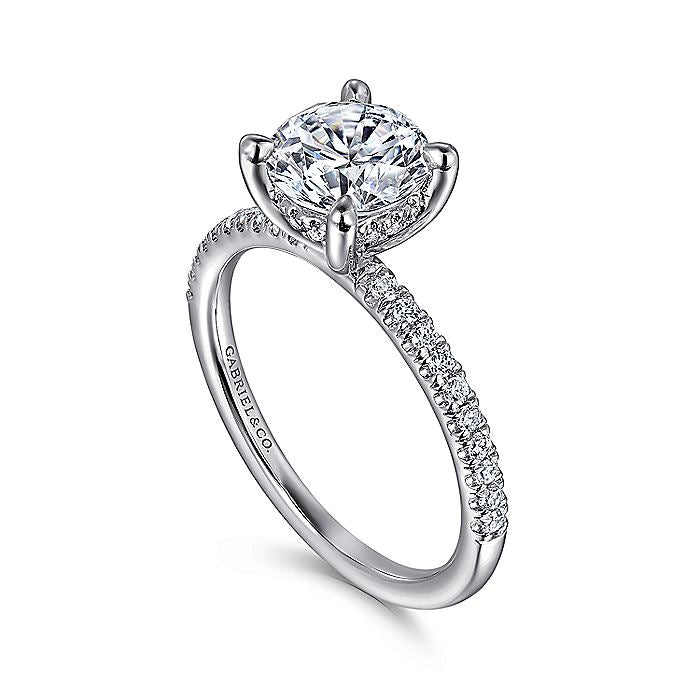 Gabriel & Co. White Gold Round Straight Diamond Hidden Halo Semi-Mount Engagement Ring - Diamond Semi-Mount Rings