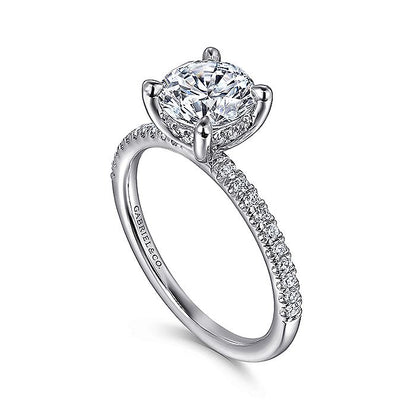 Gabriel & Co. White Gold Round Straight Diamond Hidden Halo Semi-Mount Engagement Ring - Diamond Semi-Mount Rings