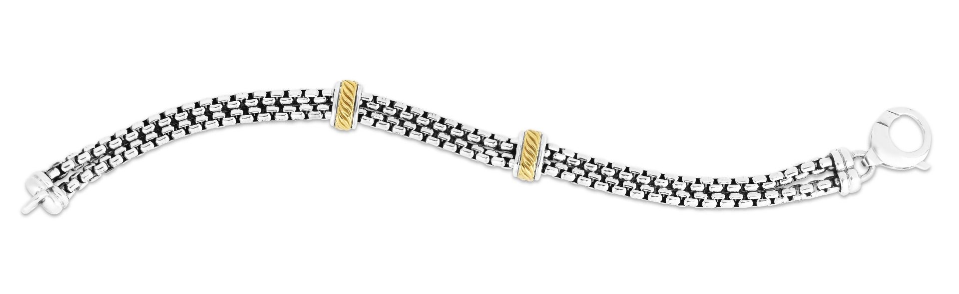 Phillip Gavriel Sterling Silver & 18K Double Strand Men's Bracelet - Gents Bracelet