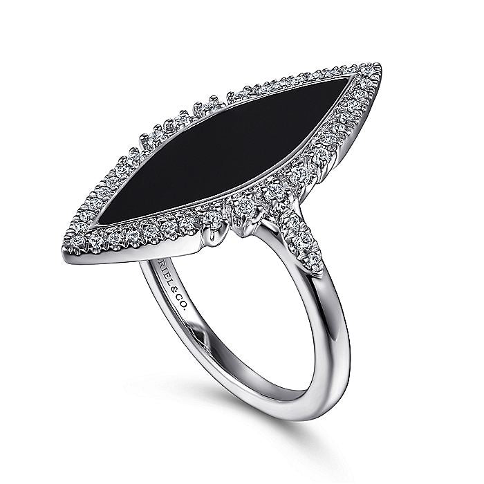 Gabriel & Co White Gold Diamond and Onyx Marquise Statement Ring
