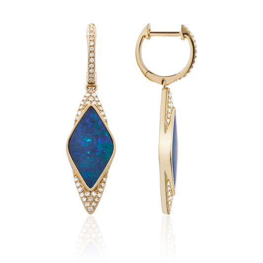 Luvente 14 Karat Yellow Gold Dangle Opal and Diamond Earrings - Colored Stone Earrings