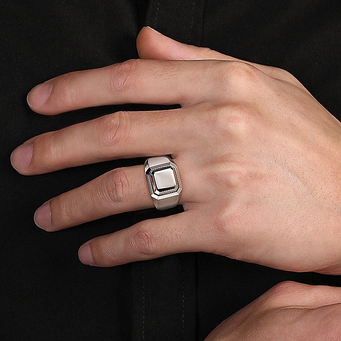 Gabriel & Co. Sterling Silver Wide Faceted Signet Ring