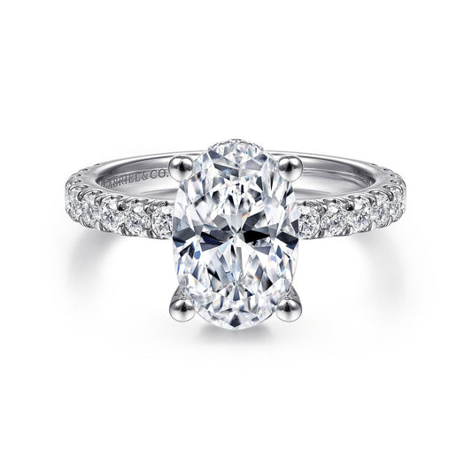 Gabriel & Co. 14 Karat White Gold Oval Hidden Halo Semi-Mount Engagement Ring