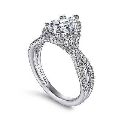 Gabriel & Co. 14 Karat White Gold Pear Shape Halo Semi-Mount Engagement Ring - Diamond Semi-Mount Rings