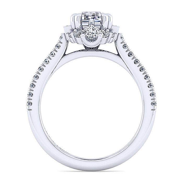 Gabriel & Co. White Gold Art Deco Emerald Cut Halo Semi-Mount Engagement Ring - Diamond Semi-Mount Rings