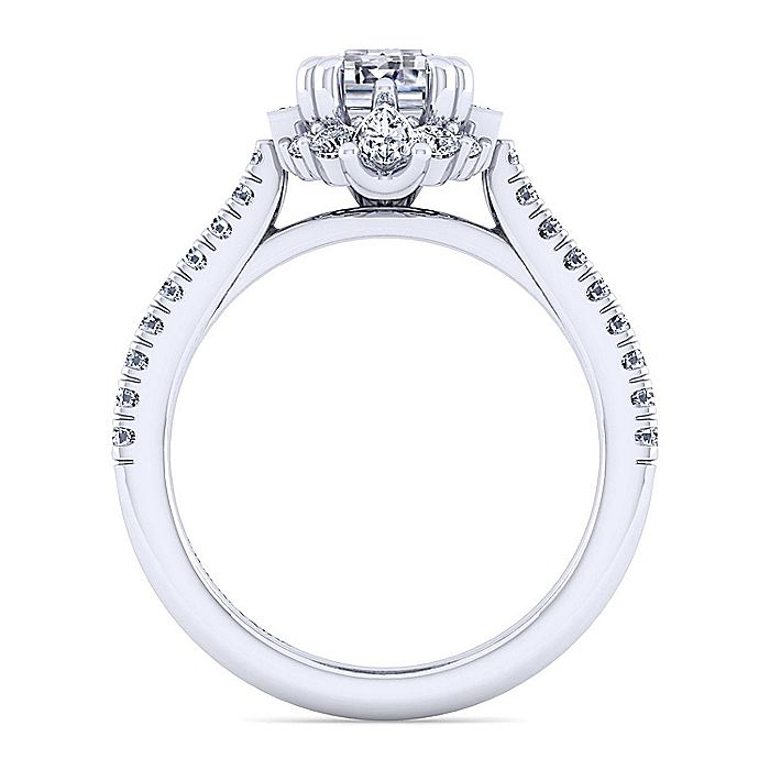 Gabriel & Co. White Gold Art Deco Emerald Cut Halo Semi-Mount Engagement Ring