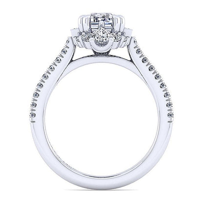 Gabriel & Co. White Gold Art Deco Emerald Cut Halo Semi-Mount Engagement Ring