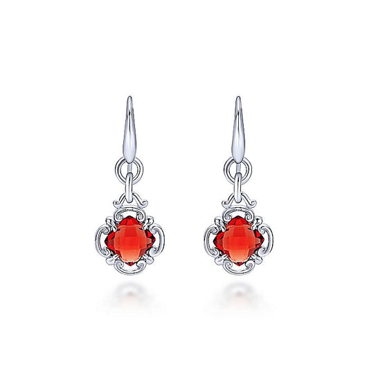 Gabriel & Co Sterling Silver Garnet Clover Drop Earrings