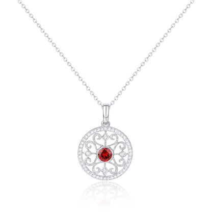 Luvente 14 Karat White Gold Round Ruby and Diamond Fillagree Pendant